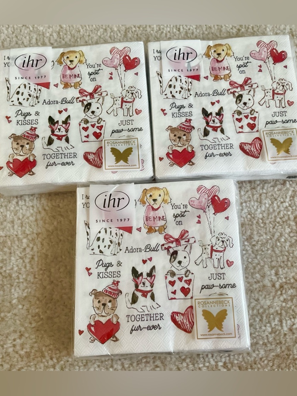 NWT 3 Packs Valentine Dogs Cocktail Napkind